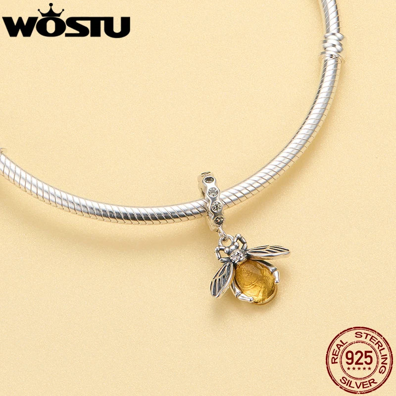 WOSTU 925 Sterling Silber Tier Cat Charm Anhänger Herz Familie Marienkäfer Bee Perlen Fit Original Armband DIY Schmuck Für Frauen