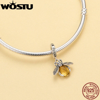 WOSTU 925 Sterling Silber Tier Cat Charm Anhänger Herz Familie Marienkäfer Bee Perlen Fit Original Armband DIY Schmuck Für Frauen