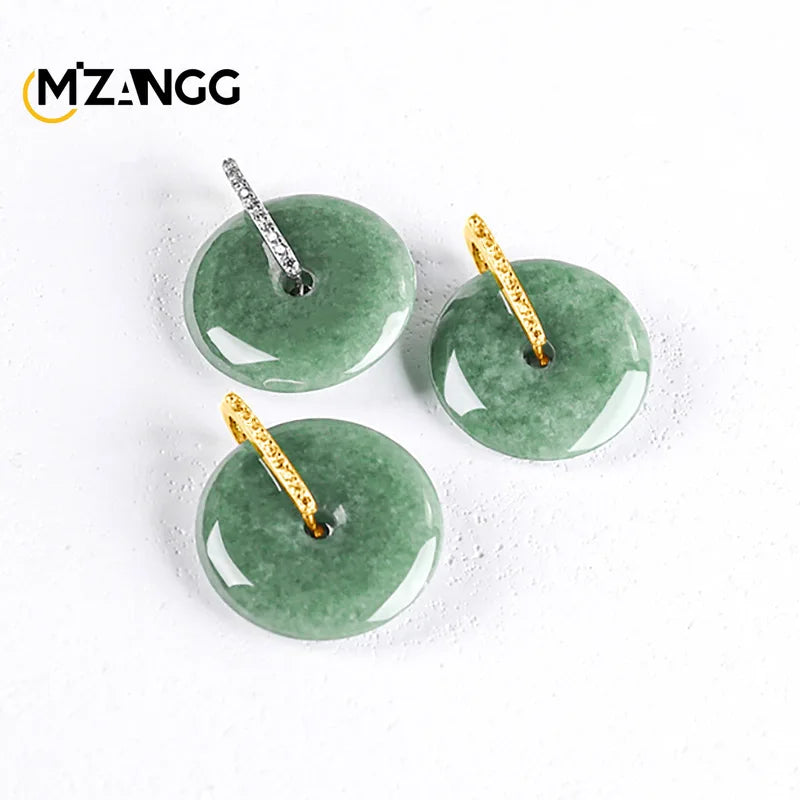 Natürlicher Jadeit A Goods Bean Green Peace Button Anhänger S925 Silber mit Ice Jade Halskette für Männer und Frauen Viel Glück