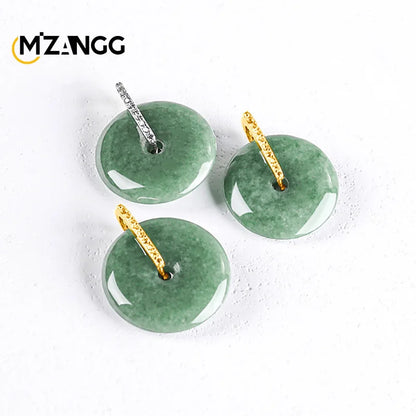Natürlicher Jadeit A Goods Bean Green Peace Button Anhänger S925 Silber mit Ice Jade Halskette für Männer und Frauen Viel Glück