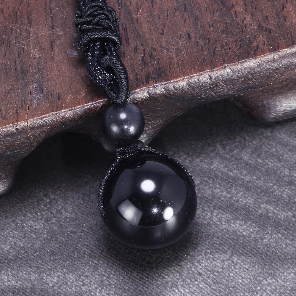 Halsketten und Anhänger aus Naturstein für Damen und Herren, schwarzer Obsidian, Regenbogenaugenperlen, Kugeltransfer, Lucky Love