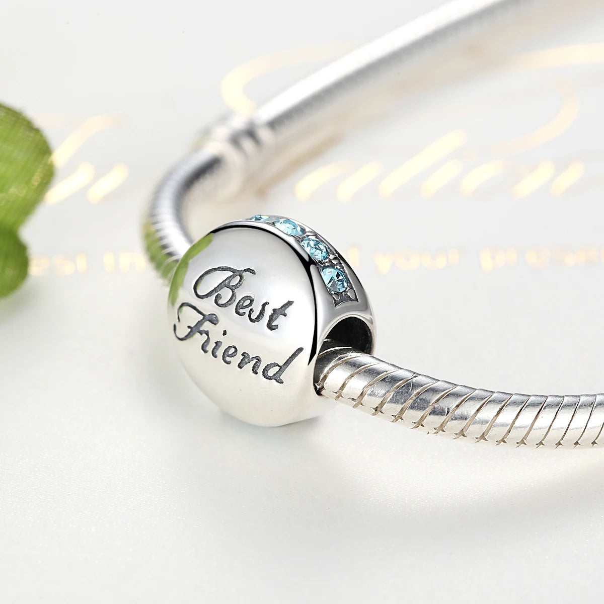 BAMOER Familien-Charm aus echtem 925er-Sterlingsilber mit blauen Kristallen, passend für Armbänder und Armreifen