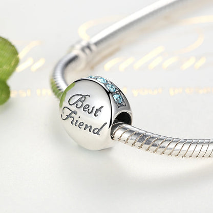 BAMOER Familien-Charm aus echtem 925er-Sterlingsilber mit blauen Kristallen, passend für Armbänder und Armreifen