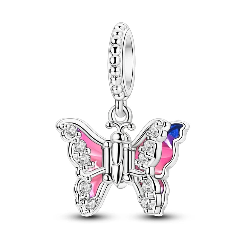 Heißer Verkauf, 925er-Sterlingsilber, Sterne und Mond, Perlen, Schmetterling und Engel, baumelnder Charm, passend für Armbänder, niedliche bunte Anhänger-Geschenke
