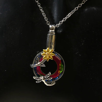 Urnen-Anhänger-Halskette, Libellen-Sonnenblumen-Gedenkschmuck für Asche, Andenken für Liebste und Haustiere