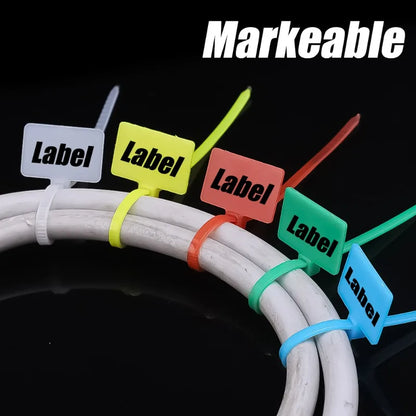 500/100 Stück Nylon-Kabelbinder, Kunststoff-Schlaufenbinder, Marker, Etikett, Kabel, selbstsichernder Reißverschluss, waschbare Riemen für die Aufbewahrung zu Hause, im Büro, im Garten