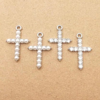 10 Stück Perlen-Kristall-Kreuz-Charm für Schmuckherstellung, Halskette, Armband, Ohrring, Anhänger, Diy-Zubehör, Zinklegierung