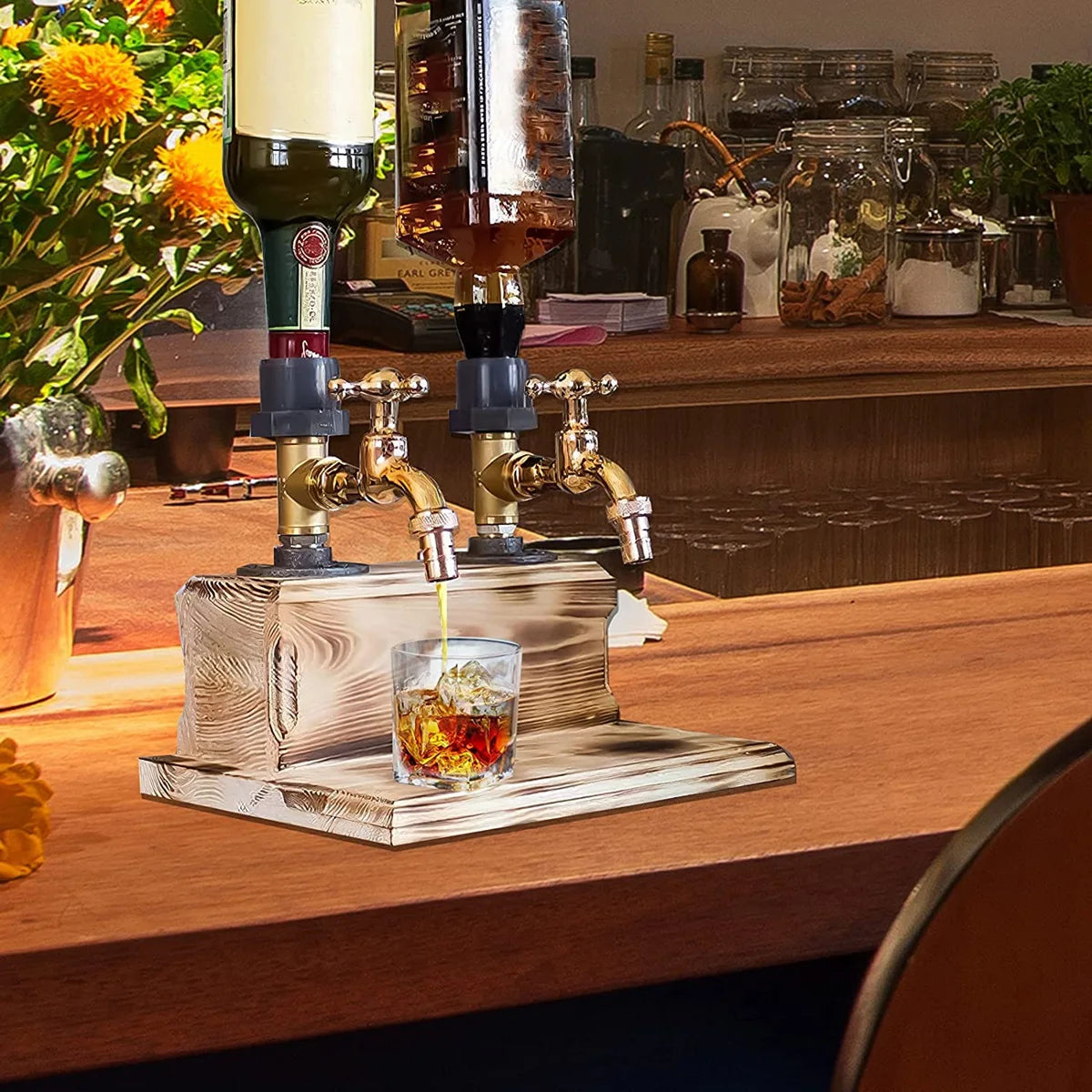 1/2/3-Flaschen-Whiskey-Spender aus Holz mit Zapfhahn, Alkohol-Getränkespender für Zuhause, Party, Bar, Vatertagsgeschenk