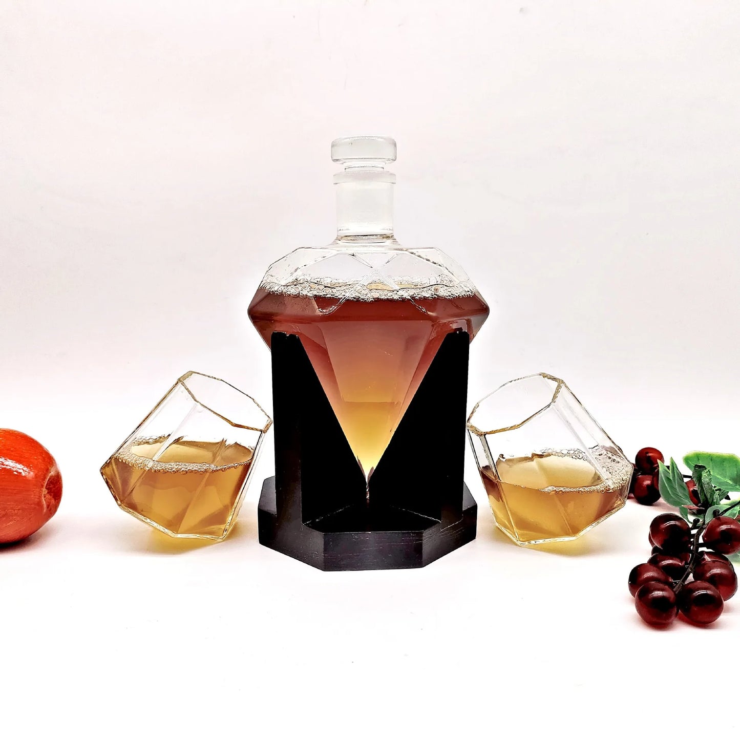 850 ml Diamant Weinglas Flasche Wein Set Anzug mit Holzsockel Whisky Dekanter Originalität für Bar Home Ornament Geschenk