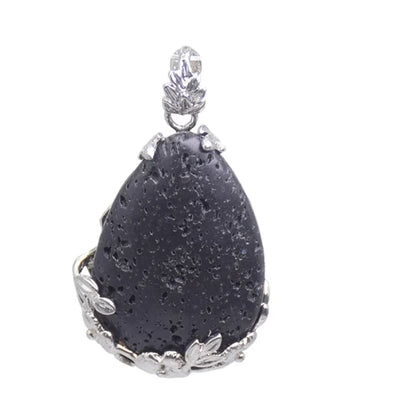 Damen-Naturstein, lila Kristall, Aventurin, Opal, Karneol, Onyx, Rosenquarz, Lapislazuli, Tropfenform, eingelegter Blumenanhänger aus Metall