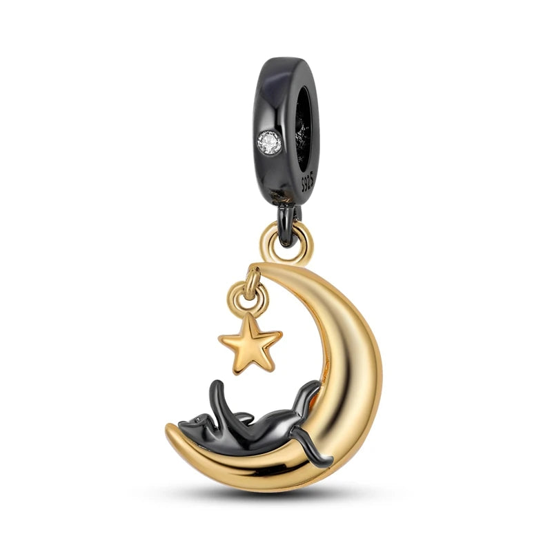 Neu im 925er-Sterlingsilber, goldene Sonnenblume, glückliche Sterne, passend für Original-Armbänder, Halsketten, Sonne, Mond, Diamant-Charm, Schmuck zum Selbermachen