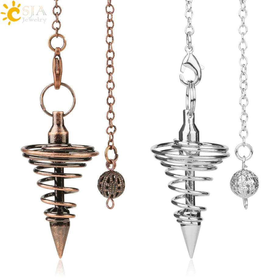 CSJA Metall Pendel Amulett Spirale Kegel Antike Kupfer Gold Silber Farbe Pendel für Radiästhesie Pyramide Pendule Reiki Schmuck G163