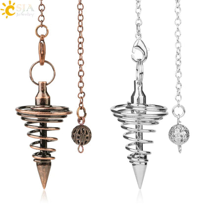 CSJA Metall Pendel Amulett Spirale Kegel Antike Kupfer Gold Silber Farbe Pendel für Radiästhesie Pyramide Pendule Reiki Schmuck G163