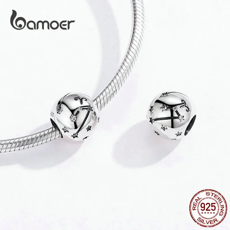 BAMOER Vintage-Charms aus 925er-Sterlingsilber mit zwölf Sternbildern, Sternzeichen-Perlen, passend für Charm-Armbänder, Halsketten zum Selbermachen, SCC1218