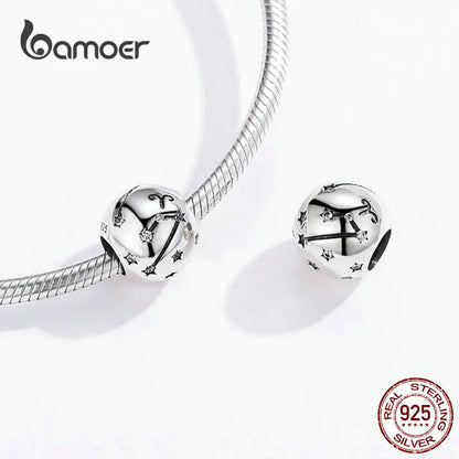 BAMOER Vintage-Charms aus 925er-Sterlingsilber mit zwölf Sternbildern, Sternzeichen-Perlen, passend für Charm-Armbänder, Halsketten zum Selbermachen, SCC1218