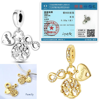 Original 925 Sterling Silber Goldene Haustiere Charms Perle Bunte Zirkonium Klee Engel Herz Baumeln Fit Armband DIY Schmuck Geschenk