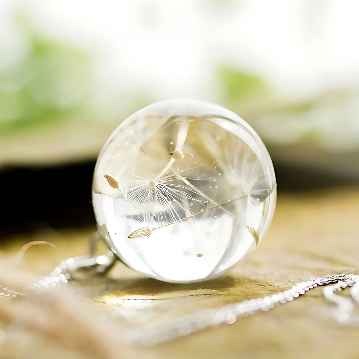 Löwenzahn-Halskette, echter Löwenzahn-Glaskugel-Anhänger, Wunsch-Halskette, Natur-Schmuck für Frauen, Geschenk