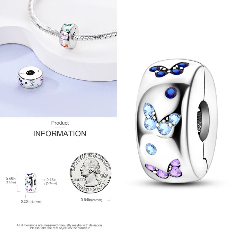 Katze Schmetterling Gänseblümchen CZ Pave Clip Charms Positionierung Schnalle 925 Sterling Silber Silikon Spacer Perlen passen Original Racelet DIY