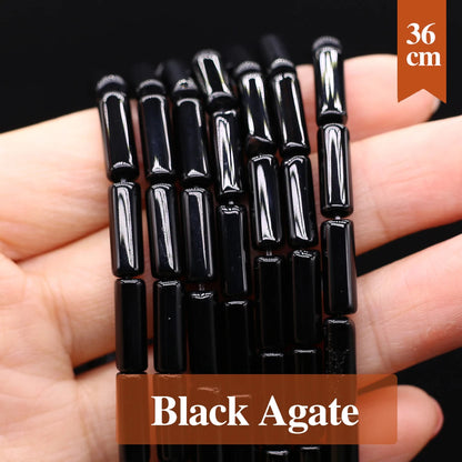 4 x 13 mm natürliche schwarze Achatperlen, zylindrischer natürlicher Achatstein, lose Distanzperlen für die Herstellung von DIY-Schmuck, Halskette, Armband