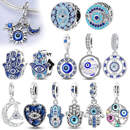 Anhänger Fatimas Hand Nazar Eye Massives 925er Sterlingsilber, baumelnder Charm-Schutz-Anhänger für Damen, Sommer, edler Schmuck