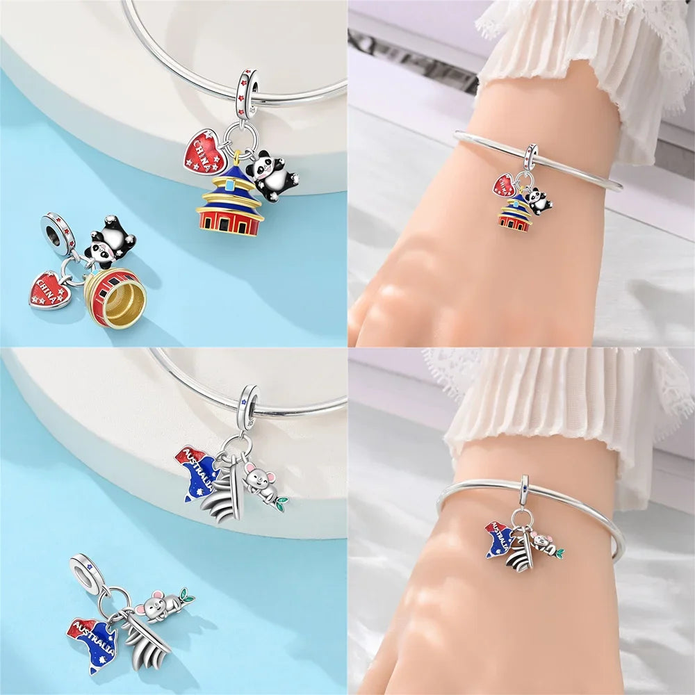 Neue Charms aus 925er Silber, griechischer Tempel, Pariser Turm, London, Big Ben, Perlenanhänger, passend für Original-Armbänder, DIY, kultureller edler Schmuck, Geschenk