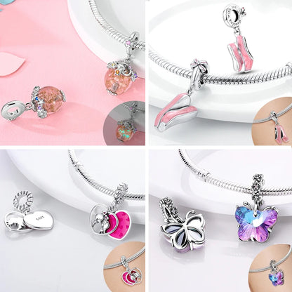 Neue 2025 925 Sterling Silber Charms Perlen Liebe Herz Rosa Original Charm Anhänger Fit Charm Armbänder DIY Schmuck Geburtstag Geschenk
