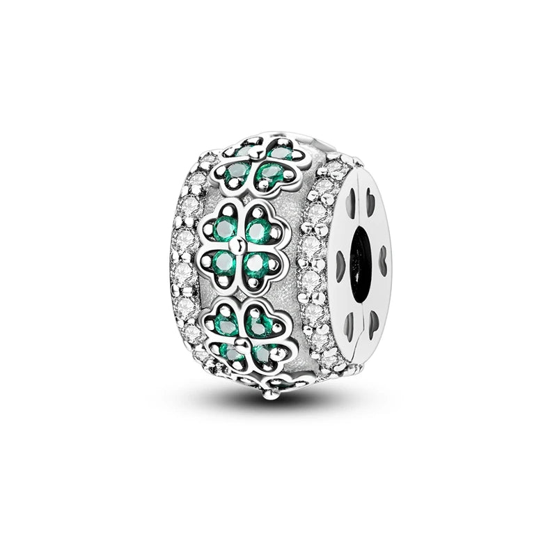 Silber-Charm, 925er-Sterlingsilber, Clip-Charms, Sicherheitsketten-Charm, CZ-Pavé, runde Clip-Perlen, passend für Original-Armbänder, Schmuckherstellung