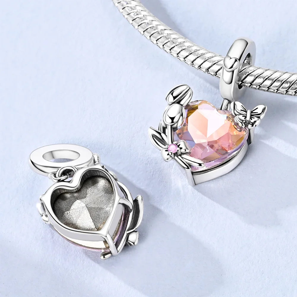 Charms aus 925er Silber, Blumenserie, lila Iris, Lilie, rosa Lilie, Perlen-Anhänger, passend für Original-Armbänder, Modeschmuck, DIY-Frauen-Geschenke
