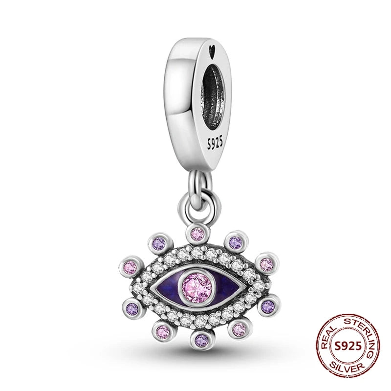 Teufelsaugen-Charm aus 925er Silber, Original-Hand der Fatima, blauer Zirkon, Kreuz, blaue Augen, passend für Armbänder, DIY-Herstellung von Schmuck, Geschenk