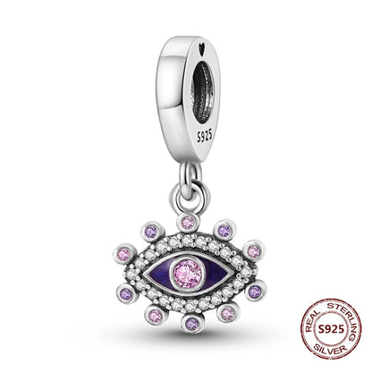 Teufelsaugen-Charm aus 925er Silber, Original-Hand der Fatima, blauer Zirkon, Kreuz, blaue Augen, passend für Armbänder, DIY-Herstellung von Schmuck, Geschenk
