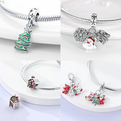 S925 Silber Weihnachten Schneeflocke Charms Herzförmige Glänzende Zirkon Perle Fit Original Armband Diy Edlen Schmuck Weihnachten Geschenk