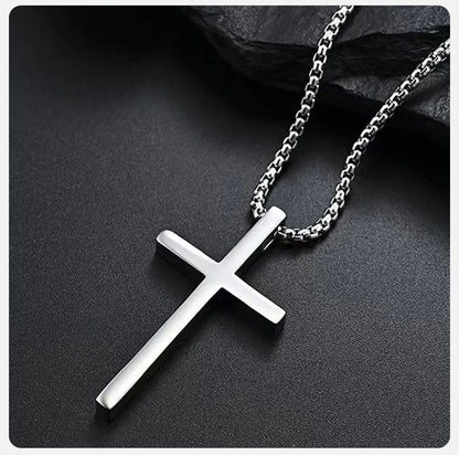 Vnox Cross Necklace for Men and Women, Silver Tone Simple Cross Pendant Collar with Stainless Steel Box Chain