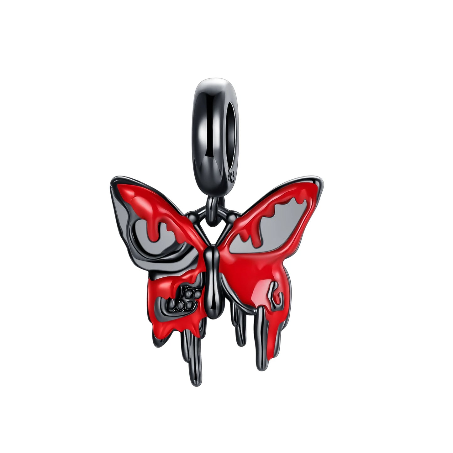 Herz- und Orgel-Charm, 925er-Sterlingsilber, roter Rosenschädel, baumelnder Anhänger, dunkle ästhetische Passform, Armreif, Halskette, DIY-Schmuck