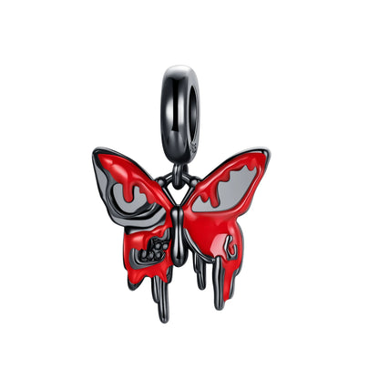 Herz- und Orgel-Charm, 925er-Sterlingsilber, roter Rosenschädel, baumelnder Anhänger, dunkle ästhetische Passform, Armreif, Halskette, DIY-Schmuck