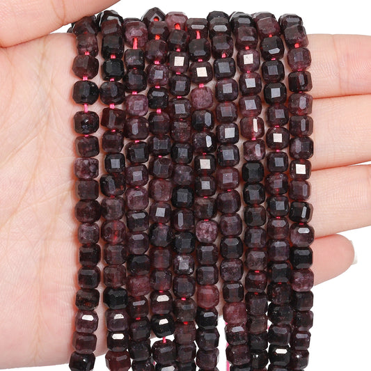 5/7mm AAA Facettierte Würfel Naturstein Granat Perlen Dunkelrote Quadratische Spacer Perlen Für Schmuck Machen DIY armbänder Zubehör