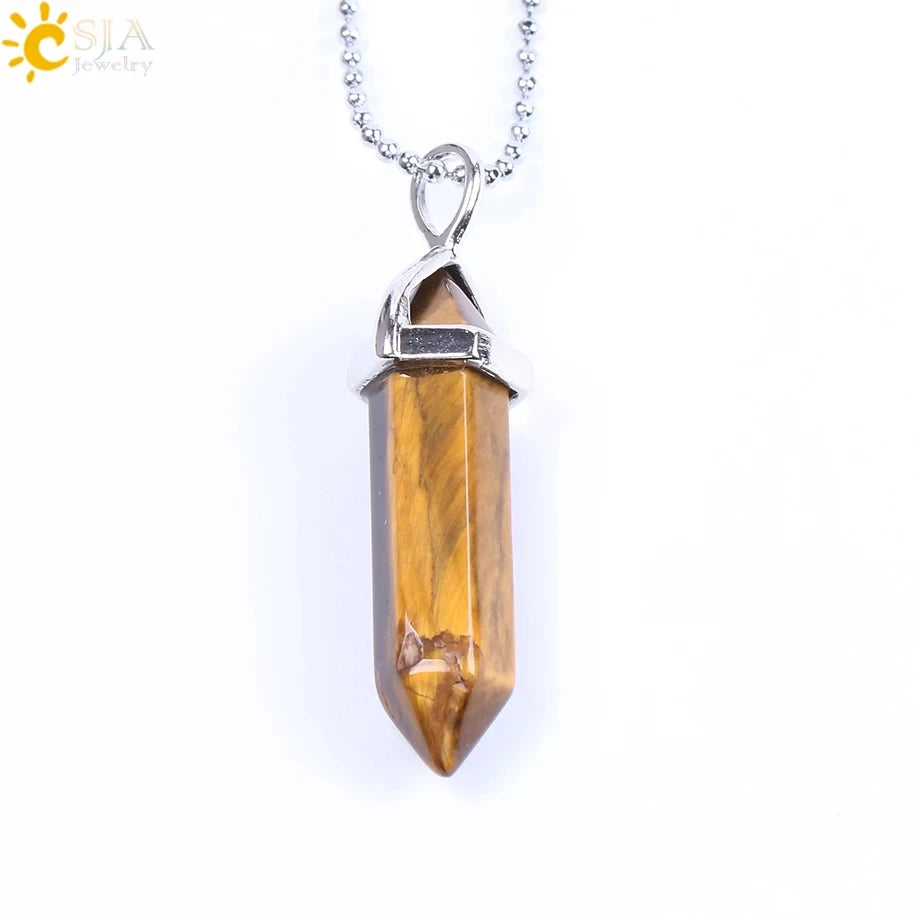 CSJA Sechseckige Kugel Kristall Halsketten Natürlicher Edelstein Quarz Halskette Anhänger Chakra Amethysten Rosa Quarz Lapislazuli G957