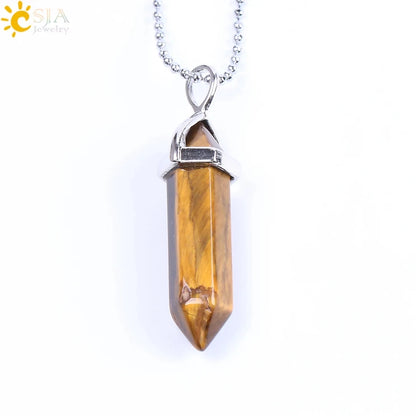 CSJA Sechseckige Kugel Kristall Halsketten Natürlicher Edelstein Quarz Halskette Anhänger Chakra Amethysten Rosa Quarz Lapislazuli G957