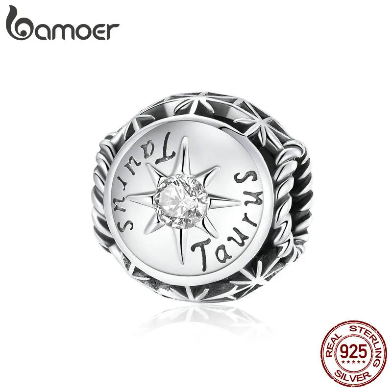 BAMOER Sternzeichen-Charm-Perlen aus 925er-Sterlingsilber, passend für Charm-Armbänder, 12 Sternbilder, Zirkonia-Charm SCC1725
