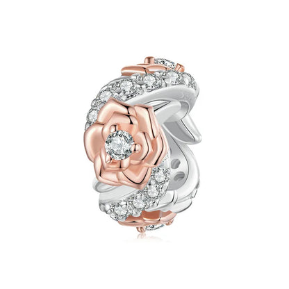 WOSTU Muttertags-Charm aus 925er-Sterlingsilber mit Rosenblüten-Anhänger, Baum des Lebens, Herzperlen, passend für Armbänder, Halsketten, DIY-Geschenk für Mama