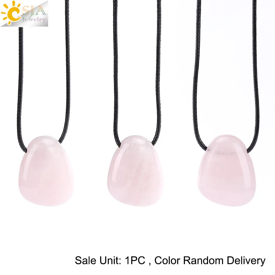 CSJA Naturstein Nugget Anhänger Halskette für Mann Heilung Kristall Amethysten Tigerauge Rhodonit Rosenquarz Charms Schmuck H551