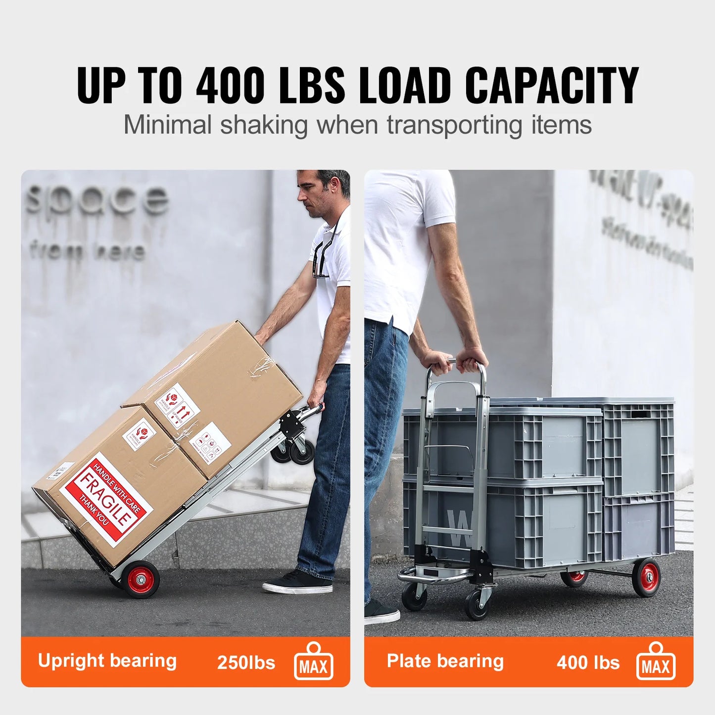 VEVOR 2-in-1 Sackkarre Klappbar 113/181kg Tragfähigkeit Transportkarre Aluminiumlegierung & Kohlenstoffstahl Sackkarre ⇋ Plattformwagen Trolley für Lade- & Transportaufgaben im Innen- & Außenbereich