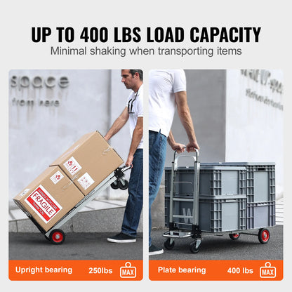 VEVOR 2-in-1 Sackkarre Klappbar 113/181kg Tragfähigkeit Transportkarre Aluminiumlegierung & Kohlenstoffstahl Sackkarre ⇋ Plattformwagen Trolley für Lade- & Transportaufgaben im Innen- & Außenbereich