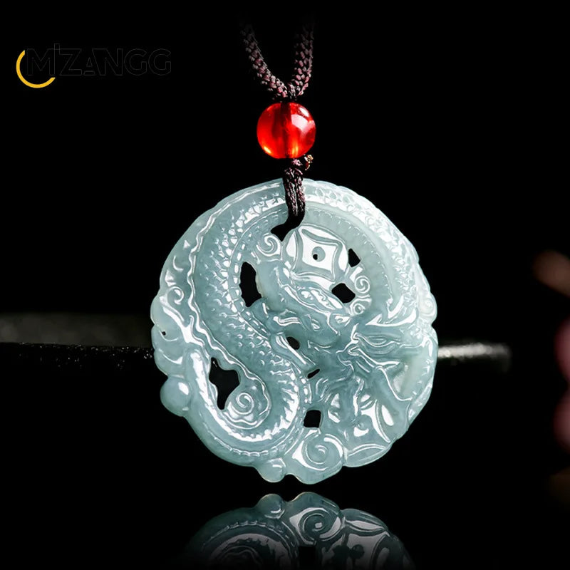 Natürlicher Jadeit Blue Water Business Wohlstand durch den Reichtum des Drachen Anhänger Mode Männer und Frauen Glücksamulett Geschenke