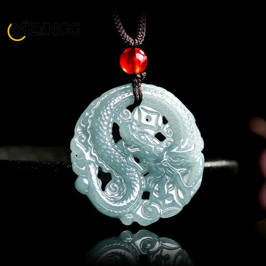 Natürlicher Jadeit Blue Water Business Wohlstand durch den Reichtum des Drachen Anhänger Mode Männer und Frauen Glücksamulett Geschenke