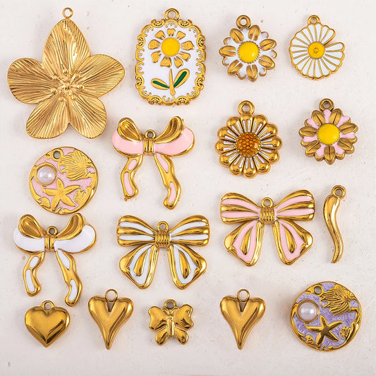 2 Stück 5 Stück Edelstahl Blume Schmetterling Liebe Herz Schleife Anhänger für DIY Halskette Ohrring Geschenk Schmuckherstellung Zubehör