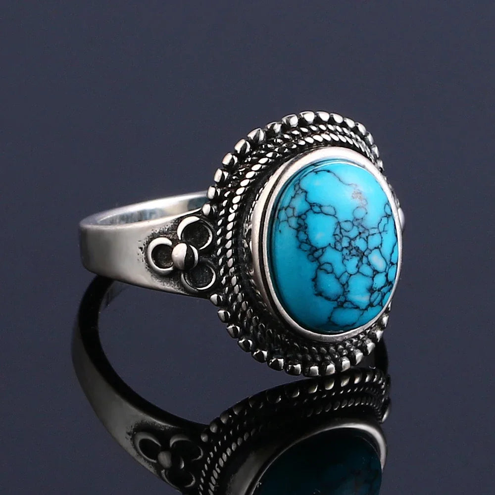 Vintage S925 Silber Ring Natürliche Türkis Ringe Luxus Schmuck Party Jahrestag Geburtstag Geschenk für Frauen Mann