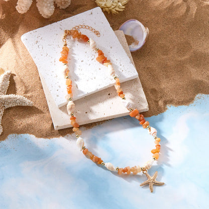 Bohemian Seestern Muschel Anhänger Halsketten Für Frauen Bunte Unregelmäßige Stein Halsband Halskette Mädchen Sommer Strand Party Schmuck