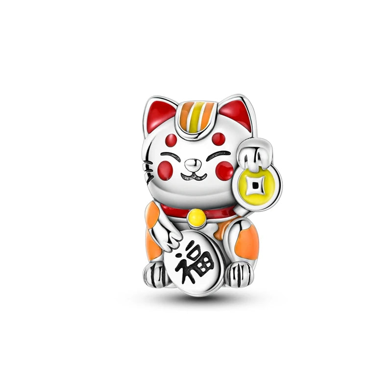 Kürbishaus-Perlen und Kuchen-Donut-Herzform aus 925er-Sterlingsilber, dreifach baumelnder Charm, passend für Armbänder, goldene orangefarbene Anhänger-Geschenke