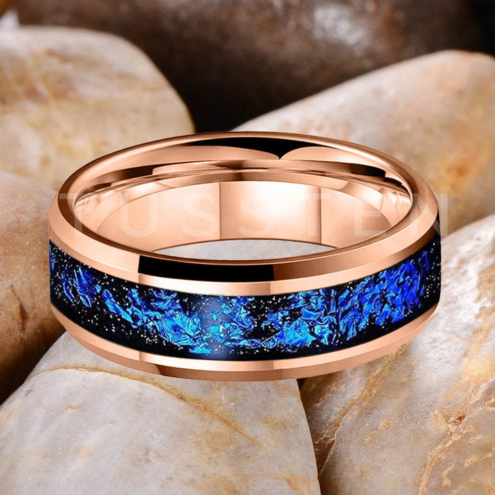 Wolfram 6/8mm Wolfram Ring für Männer Frauen blaue Folie Inlay Verlobung Ehering abgeschrägt poliert glänzend bequeme Passform