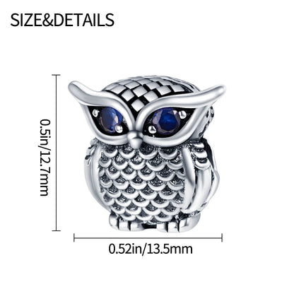 Eulen-Charm-Anhänger aus 925er-Sterlingsilber mit Zirkonia, passend für DIY-Armband-Halskette, Geschenk für Sie, Colgante Plata